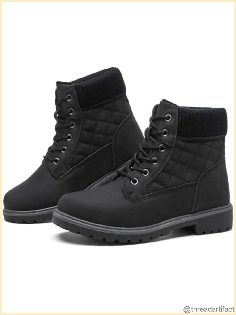 Waterproof Faux Leather Ankle Boots Combat Booties Lace-Up Winter